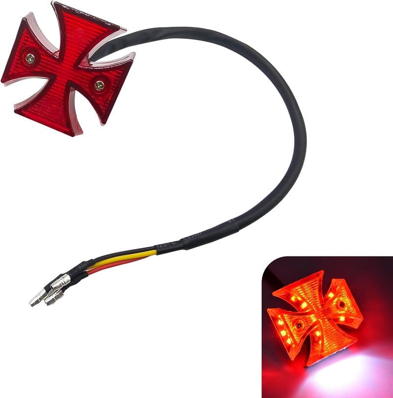Arwrilt Motorcycle LED Tail Light, Cross Style Motorcycle LED Rear Brake Light, Watarproof Retro Cruiser Cross Rear Light, Modification Accessories for Motorcycles (Red) - Image 1